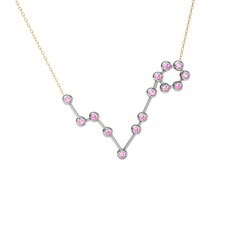 Pembe kuvars 14 ayar beyaz altın kolye (40 cm gümüş rolo zincir)