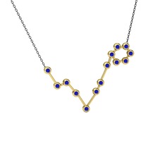Lab safir 14 ayar altın kolye (40 cm gümüş rolo zincir)