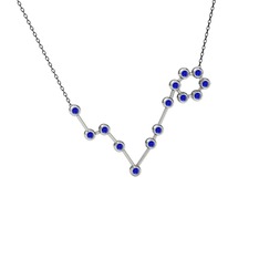 Pisces Kolye - Lab safir 18 ayar beyaz altın kolye (40 cm gümüş rolo zincir) #1yscfry