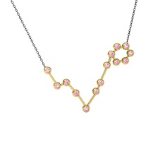 Pembe kuvars 14 ayar altın kolye (40 cm gümüş rolo zincir)