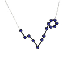 Pisces Kolye - Lab safir 925 ayar siyah rodyum kaplama gümüş kolye (40 cm beyaz altın rolo zincir) #7imedm