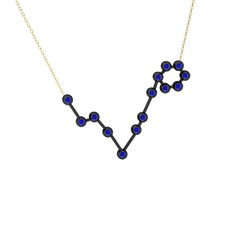 Lab safir 925 ayar siyah rodyum kaplama gümüş kolye (40 cm altın rolo zincir)