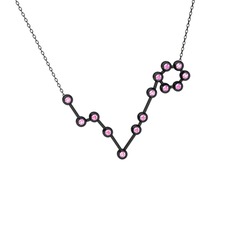Pisces Kolye - Pembe kuvars 925 ayar siyah rodyum kaplama gümüş kolye (40 cm gümüş rolo zincir) #gq41de