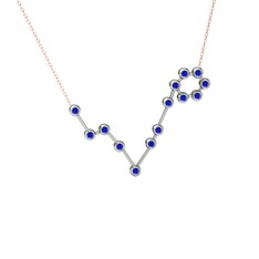 Lab safir 18 ayar beyaz altın kolye (40 cm rose altın rolo zincir)
