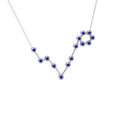 Lab safir 18 ayar beyaz altın kolye (40 cm beyaz altın rolo zincir)