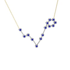 Pisces Kolye - Lab safir 8 ayar beyaz altın kolye (40 cm altın rolo zincir) #lw67op