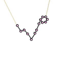 Pisces Kolye - Pembe kuvars 925 ayar siyah rodyum kaplama gümüş kolye (40 cm altın rolo zincir) #p99lqk