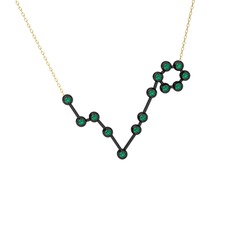 Pisces Kolye - Yeşil kuvars 925 ayar siyah rodyum kaplama gümüş kolye (40 cm altın rolo zincir) #q1329k