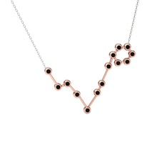 Siyah zirkon 925 ayar rose altın kaplama gümüş kolye (40 cm beyaz altın rolo zincir)