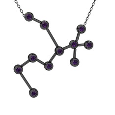 Sagittarius Kolye - Ametist 925 ayar siyah rodyum kaplama gümüş kolye (40 cm gümüş rolo zincir) #14h4cra