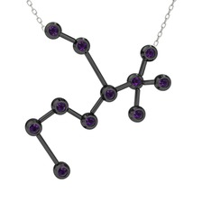 Sagittarius Kolye - Ametist 925 ayar siyah rodyum kaplama gümüş kolye (40 cm beyaz altın rolo zincir) #2h0d2k