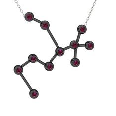 Sagittarius Kolye - Rodolit garnet 925 ayar siyah rodyum kaplama gümüş kolye (40 cm gümüş rolo zincir) #39s0an
