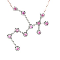 Sagittarius Kolye - Pembe kuvars 18 ayar beyaz altın kolye (40 cm gümüş rolo zincir) #5abe72