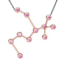 Pembe kuvars 18 ayar rose altın kolye (40 cm gümüş rolo zincir)