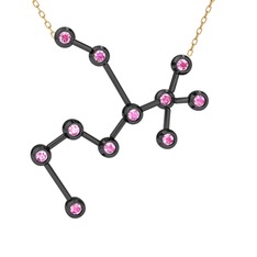 Sagittarius Kolye - Pembe kuvars 925 ayar siyah rodyum kaplama gümüş kolye (40 cm altın rolo zincir) #7ko92b