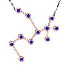 Lab safir 18 ayar rose altın kolye (40 cm gümüş rolo zincir)