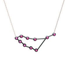 Capricorn Kolye - Pembe kuvars 925 ayar siyah rodyum kaplama gümüş kolye (40 cm gümüş rolo zincir) #12xllg0