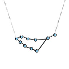 Capricorn Kolye - Akuamarin 925 ayar siyah rodyum kaplama gümüş kolye (40 cm beyaz altın rolo zincir) #14h0w54