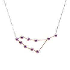 Capricorn Kolye - Ametist 18 ayar rose altın kolye (40 cm beyaz altın rolo zincir) #16ocv3r