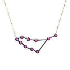 Capricorn Kolye - Pembe kuvars 925 ayar siyah rodyum kaplama gümüş kolye (40 cm gümüş rolo zincir) #175xswz