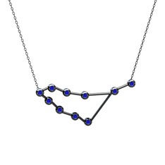 Capricorn Kolye - Lab safir 925 ayar siyah rodyum kaplama gümüş kolye (40 cm gümüş rolo zincir) #1hlbocn