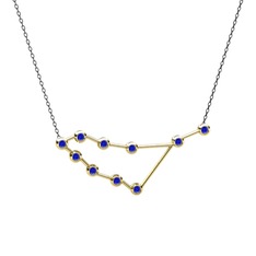Lab safir 14 ayar altın kolye (40 cm gümüş rolo zincir)