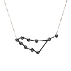 Capricorn Kolye - Siyah zirkon 925 ayar siyah rodyum kaplama gümüş kolye (40 cm rose altın rolo zincir) #1mai2m3