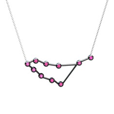 Capricorn Kolye - Pembe kuvars 925 ayar siyah rodyum kaplama gümüş kolye (40 cm gümüş rolo zincir) #1tn875h