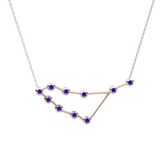Lab safir 925 ayar rose altın kaplama gümüş kolye (40 cm beyaz altın rolo zincir)