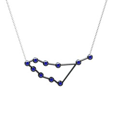 Capricorn Kolye - Lab safir 925 ayar siyah rodyum kaplama gümüş kolye (40 cm beyaz altın rolo zincir) #oguif1