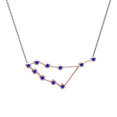 Lab safir 8 ayar rose altın kolye (40 cm gümüş rolo zincir)