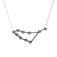 Swarovski 925 ayar siyah rodyum kaplama gümüş kolye (40 cm rose altın rolo zincir)
