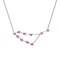 Pembe kuvars 18 ayar beyaz altın kolye (40 cm gümüş rolo zincir)