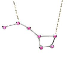 Pembe kuvars 14 ayar beyaz altın kolye (40 cm altın rolo zincir)