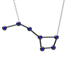 Lab safir 925 ayar siyah rodyum kaplama gümüş kolye (40 cm beyaz altın rolo zincir)