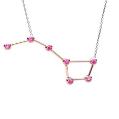 Pembe kuvars 8 ayar rose altın kolye (40 cm gümüş rolo zincir)