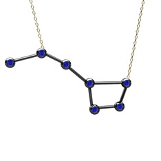 Lab safir 925 ayar siyah rodyum kaplama gümüş kolye (40 cm altın rolo zincir)