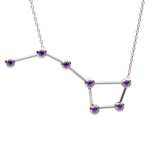 Ametist 925 ayar gümüş kolye (40 cm rose altın rolo zincir)