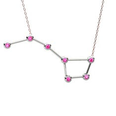 Ursa Major Kolye - Pembe kuvars 8 ayar beyaz altın kolye (40 cm rose altın rolo zincir) #gn20rd