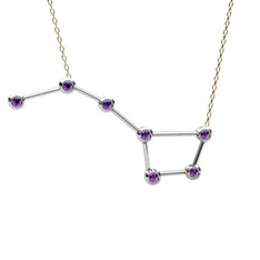Ametist 8 ayar beyaz altın kolye (40 cm gümüş rolo zincir)