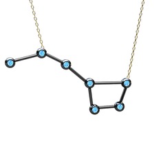 Akuamarin 925 ayar siyah rodyum kaplama gümüş kolye (40 cm altın rolo zincir)