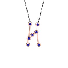 Lab safir 14 ayar rose altın kolye (40 cm gümüş rolo zincir)
