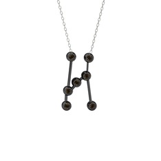 Orion Kolye - Dumanlı kuvars 925 ayar siyah rodyum kaplama gümüş kolye (40 cm beyaz altın rolo zincir) #122w942