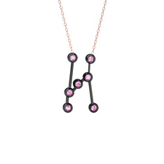 Orion Kolye - Pembe kuvars 925 ayar siyah rodyum kaplama gümüş kolye (40 cm gümüş rolo zincir) #19oeorm