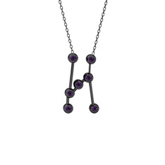 Orion Kolye - Ametist 925 ayar siyah rodyum kaplama gümüş kolye (40 cm gümüş rolo zincir) #1fxnjp5
