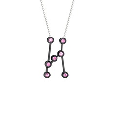 Orion Kolye - Pembe kuvars 925 ayar siyah rodyum kaplama gümüş kolye (40 cm gümüş rolo zincir) #1ihudjb