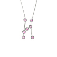 Pembe kuvars 18 ayar beyaz altın kolye (40 cm beyaz altın rolo zincir)
