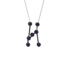 Orion Kolye - Ametist 925 ayar siyah rodyum kaplama gümüş kolye (40 cm beyaz altın rolo zincir) #9h1arn