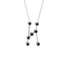 Orion Kolye - Siyah zirkon 18 ayar beyaz altın kolye (40 cm rose altın rolo zincir) #h0040c