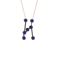Orion Kolye - Lab safir 925 ayar siyah rodyum kaplama gümüş kolye (40 cm rose altın rolo zincir) #h5defz